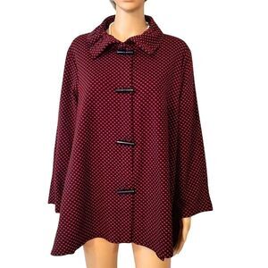 Yushi Womens Size Large Polka Dot Red Black Stretchy Button Up Jacket Top